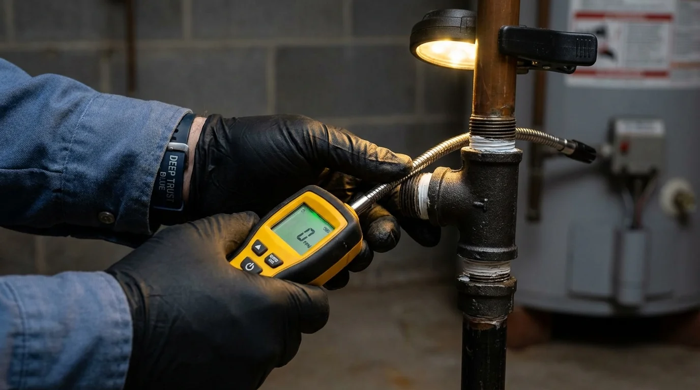 Gas leak detection with electronic sniffer by Johns Plumbing LLC in Mayville